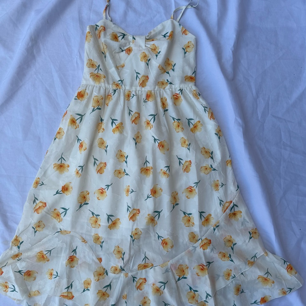 Asymmetrical Floral Dress in Yellow and Cream